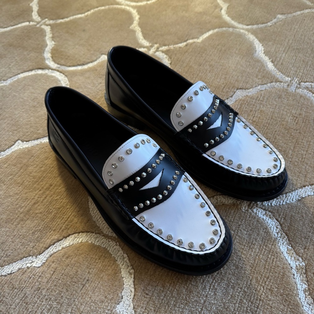 Sandro Black and White Studded Loafers